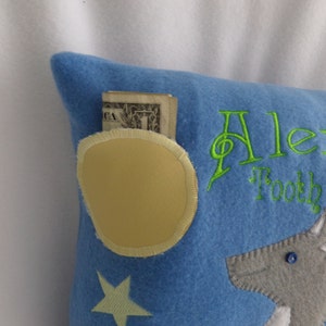 The wolf is watching the pocket moon to see when the tooth fairy will come. The glow in the dark stars and moon outline helps him to see. image 4