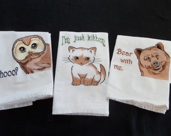 Humorous flour sack kitchen towels