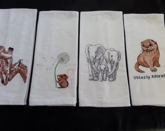 Flour sack kitchen towels with cute animals