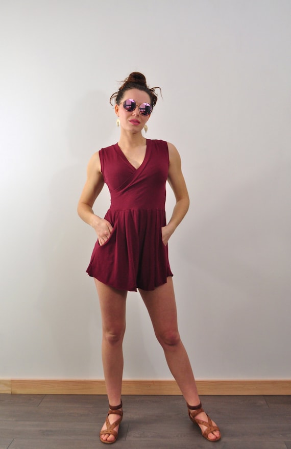 burgundy romper dress