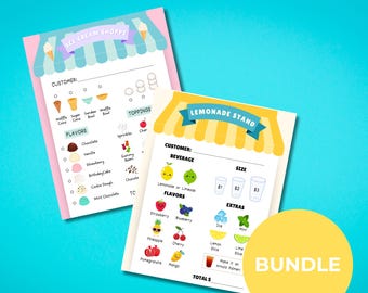 Descarga digital de juego de simulación: paquete de heladería y puesto de limonada