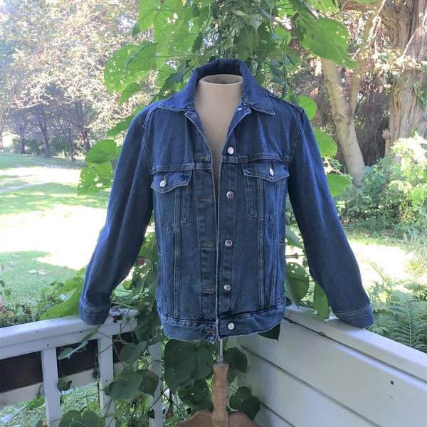 Blue Jean Jacket. Denim Jacket. Trucker Jacket. Cowboy Distressed Denim Coat. Size XS