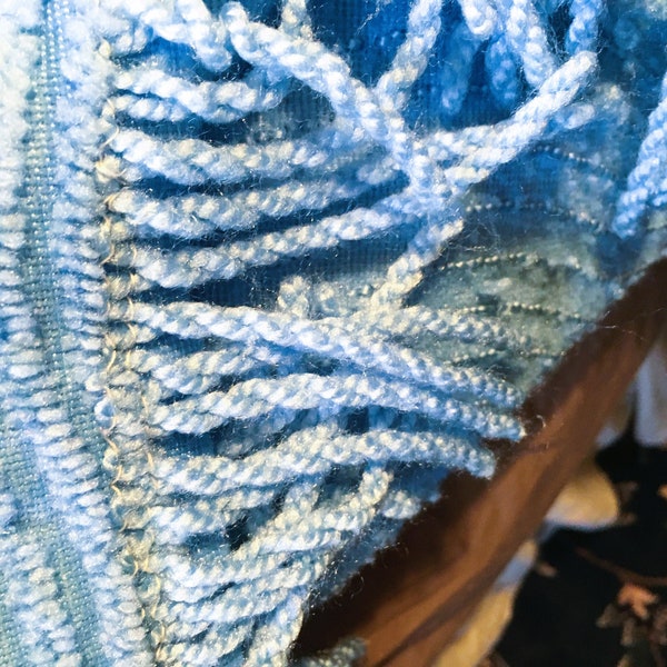 Vintage blue chenille bedspread.  Coverlet.  Bedspread.  Vintage linens.  Summer weight bed cover. 100"X90"
