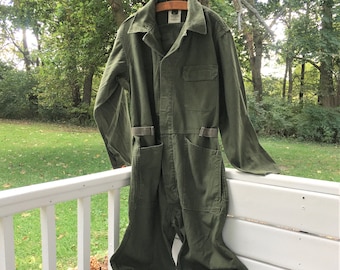 1940\u2019s USN US Navy cinch waist Deck coveralls sz small Vintage WWII Green Overalls