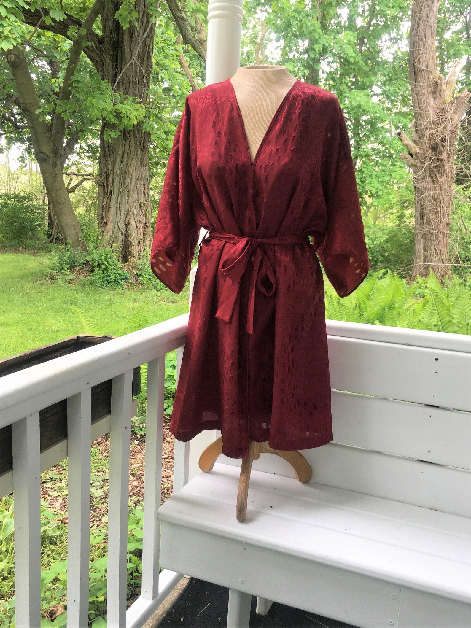 Short Burgundy Silky Robe. Short Summer Robe. Kimono Style Etsy
