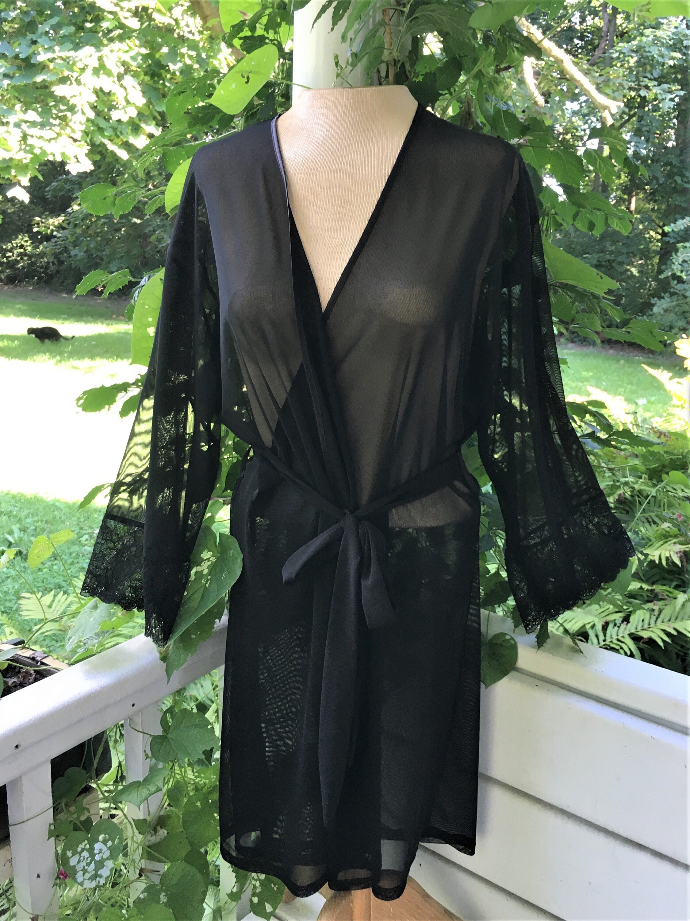 sheer silk robe with feather trim - 100% silk chiffon bridal lingerie –  Sandmaiden Sleepwear