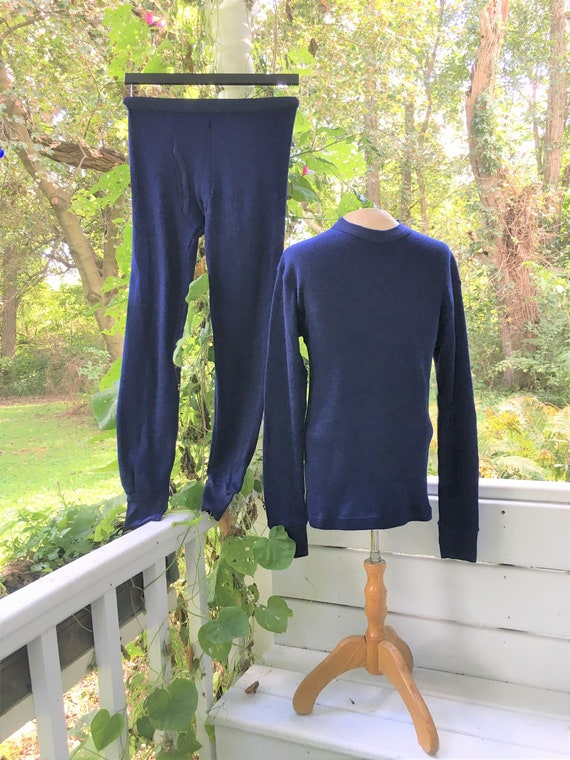 EVA Navy Blue 2 Piece Thermal Underwear. Made in USA. Long