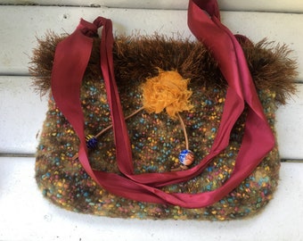 One Of A Kind Handbag.  Wool Purse.  Boho Bag.  11"X8"