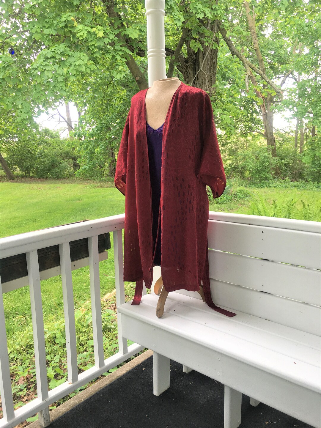 Short Burgundy Silky Robe. Short Summer Robe. Kimono Style Etsy