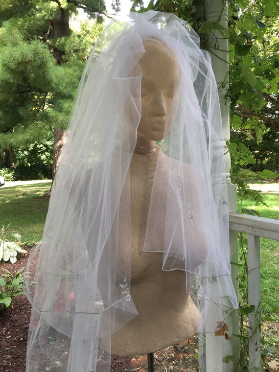 Bridal Veil Light Blue Extra Long Trailing Simple Wedding Veil Ocean B –  DorrisDress