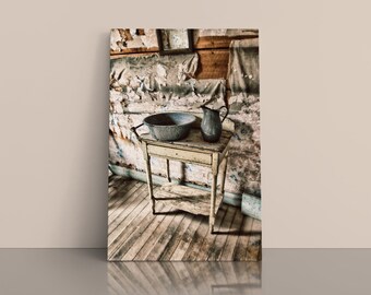 Pitcher and Wash Bowl, Americana, Washboard, Vintage art, David Bolin, Hanging valley photo, Western art, Americana art