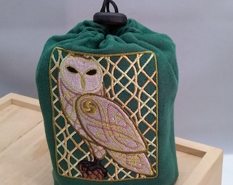Celtic Owl Embroidered Drawstring Bag