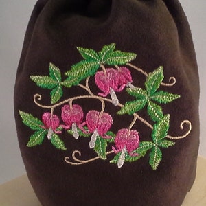 Bleeding Hearts Drawstring Embroidered Bag