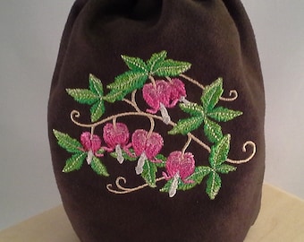 Bleeding Hearts Drawstring Embroidered Bag