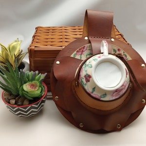 Steampunk or Renaissance Costume Teacup and Leather Holder with Belt Loop