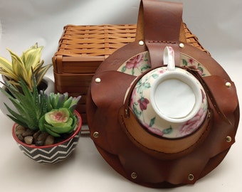 Steampunk or Renaissance Costume Teacup and Leather Holder with Belt Loop