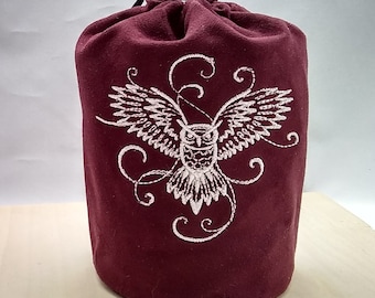 Inky Owl Embroidered Drawstring Bag