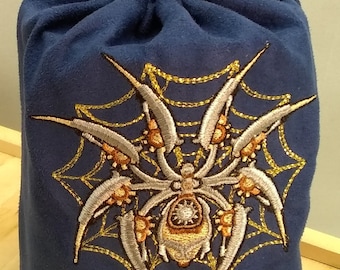 Steampunk Spider Embroidered Drawstring Bag