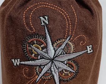 Compass Rose Embroidered Drawstring Bag