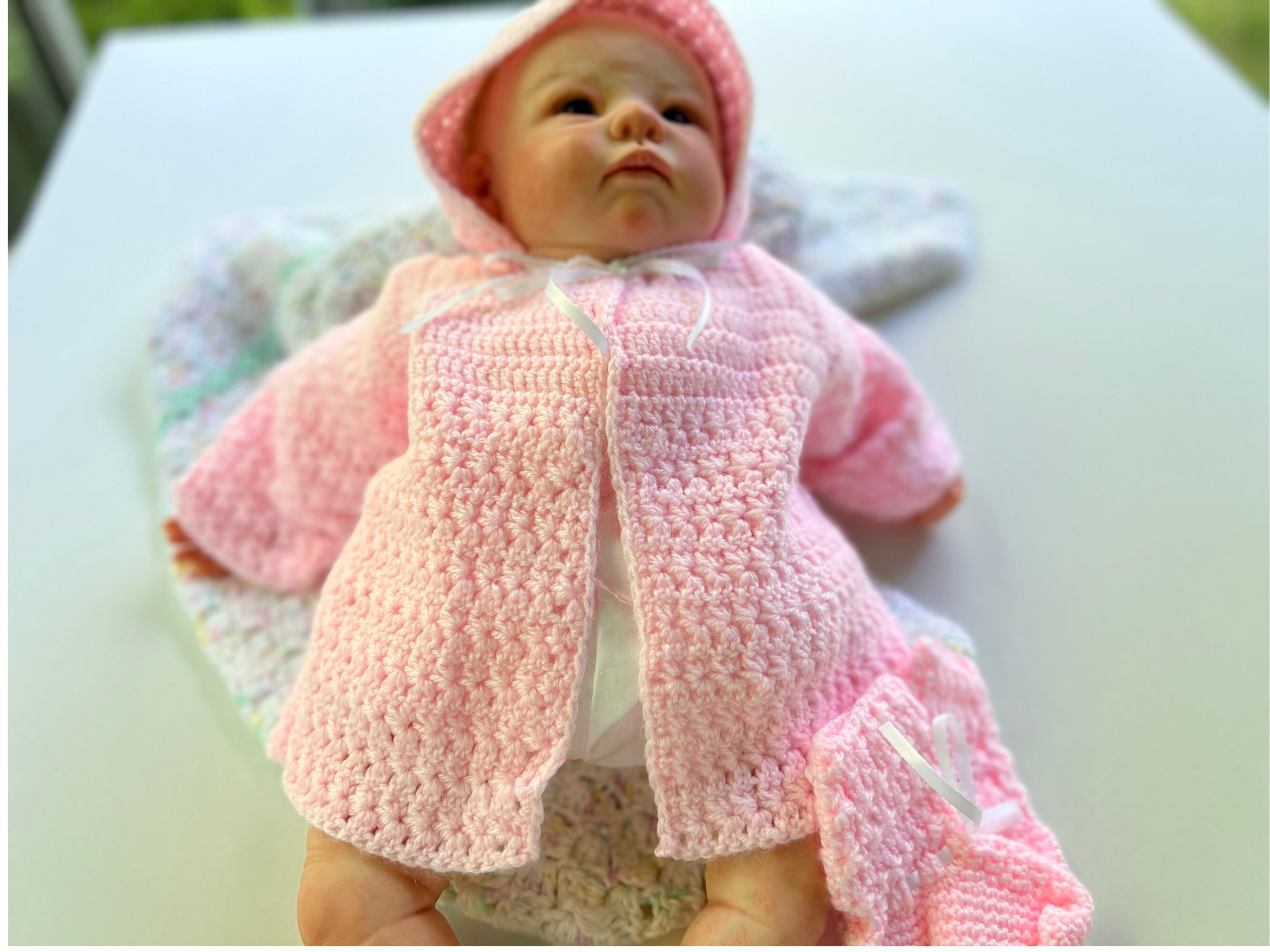 Baby Girl 3 piece sweater set, Pink Girls baby wears, Pink baby sweater set, Size 0-3 mos., Shower Gift