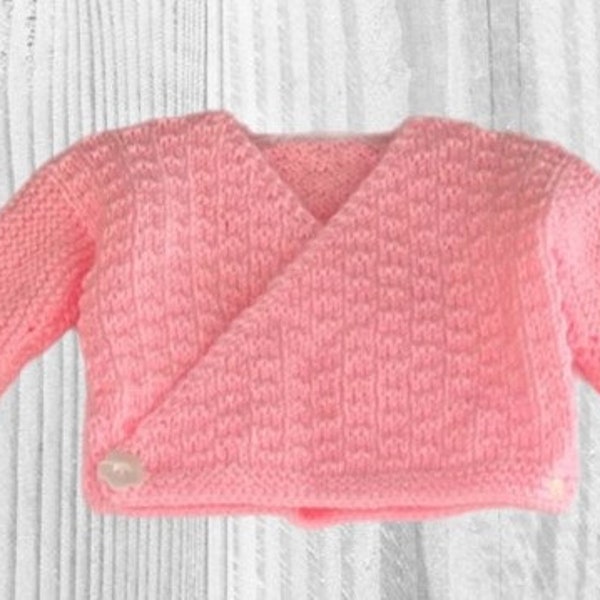 Hand Knitted Ballet crop Sweater,  Wrap around Girls Sweater,  Pink girls' sweater,