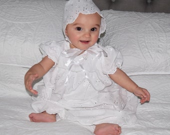 Christening Eyelet Lace gown, Girl  Baptism outfit, Baby girl gown