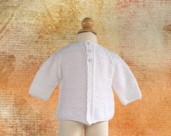 Baptism or Christening White handknit Sweater, Baby Sweater, Baby shower Gift, Baby Gift, Take Home outfit. Size 12 mos.