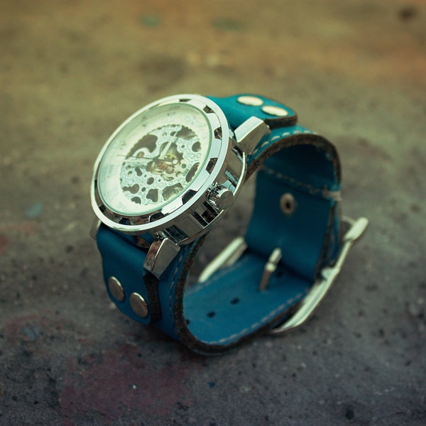 Wrap Watch. Leather Wrap Watch. Womens Watch. Watch. Birthday Gift. Womens Gift. Bracelet Watch. Gift Idea. Blue. Unique Gift. Free Shipping