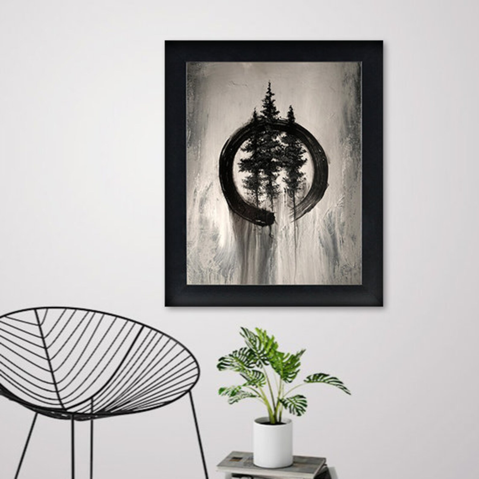 Zen Circle and Pine Trees Art Print Enso Circle Zen Brush - Etsy