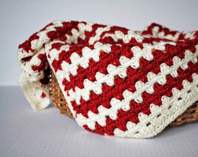 Crochet Granny Stripe Baby Blanket Photo Prop Blanketcrimson Etsy