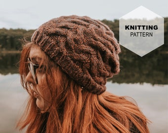 Knitting PATTERN, Moretti Slouch Hat, Cable Slouch Hat Pattern, Permission to Sell, Cable Beanie Pattern