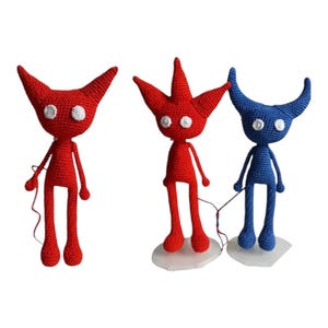 Unravel Zwei Blaue Puppe Rote Puppe gehäkelt Amigurumi Switch Spiel