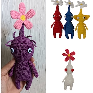 Pikmin BUNDLE DIGITAL FILE Pdf Red, blue, yellow, White and Purple pikmin with flower and leaf crochet pattern amigurumi