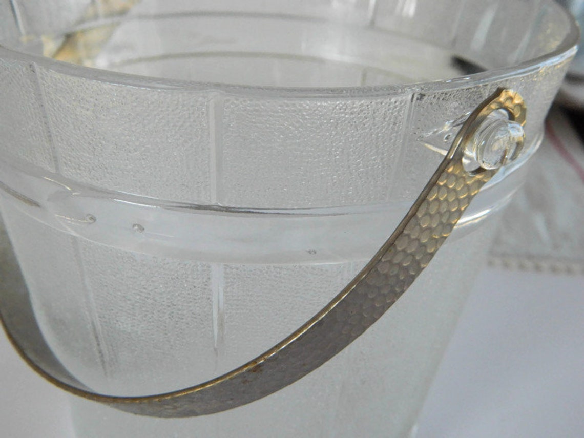 Frosted Glass Ice Bucket Barrel Design Hammered Metal Handle Etsy