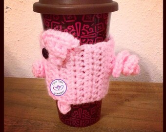 Piggy Coffee Collar/Cozy Crochet Pattern, pig collar, pig cozy, coffee collar, coffee cozy, crochet coffee collar cozy