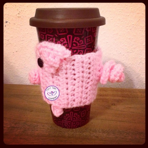 Piggy Coffee Collar/Cozy Crochet Pattern, pig collar, pig cozy, coffee collar, coffee cozy, crochet coffee collar cozy
