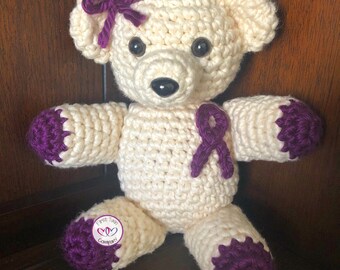 Karalyn the Awareness Bear, awareness bear, crochet teddy bear, awareness crochet, crochet bear, awareness ribbon pattern,
