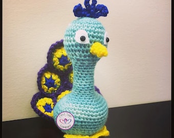 Polly the Peacock amigurumi stuffie toy crochet pattern, peacock, crochet pattern, amigurumi, crochet peacock, kids peacock, peacock toy