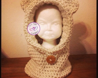 Bear Hooded Cowl Crochet Pattern, Sizes 12M-Adult. Hooded cowl pattern, bear scarf, kids hooded scarf, bear