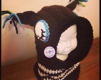Owl Hooded Cowl Crochet Pattern, Sizes 12M-Adult