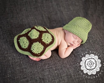 Turtle Shell and Hat Newborn Photo Prop Crochet Pattern, turtle outfit, turtle blanket, turtle shell, newborn photography prop