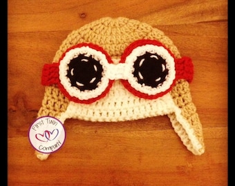 Newborn Crochet Aviator Hat with Goggles, pilot hat, aviator, pilot, goggles, newborn photography, crochet aviator hat