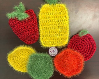 Scrubby Fruits eBook Crochet Patterns, crochet fruit sponges, scrubby crochet sponges, crochet fruit