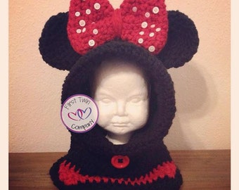 Miss Mouse Hooded Cowl crochet pattern, kids hooded cowl, hooded cowl pattern, crochet pattern