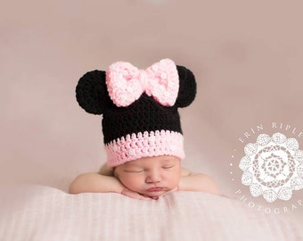 Miss Mouse - Inspired Beanie Crochet Pattern Newborn - 12 Months, inspired hat, newborn photography prop