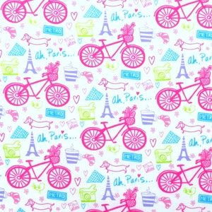 Paris Motifs C3186 White Bicycle with Words by Timeless Treasures