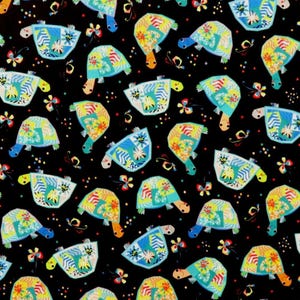 Turtle Time 28651-J Black Cartoon Turtles Dots and Butterflies by QT Fabrics