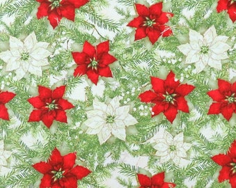 French Countryside Christmas Poinsettias & Pine Needles 3 Wishes #10965