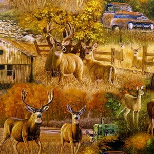 Fall Country  37519-C1 Deer Past & Present Farm Scenic for David Textiles