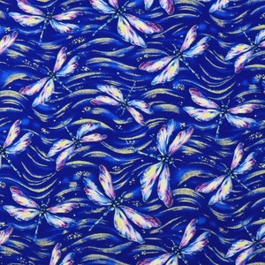 Dancing Dragonflies CM8305 Blue with Metallic by Timeless Treasures